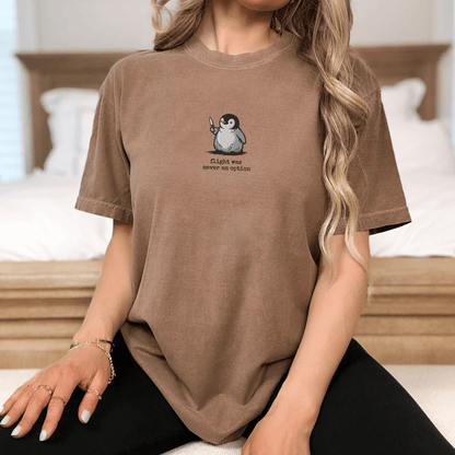 Pine Spice Books Flight Was Never An Option Penguin Embroidered T-Shirt Flight Was Never An Option Penguin Embroidered T-Shirt