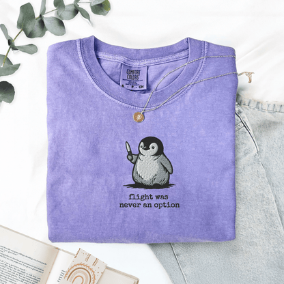 Pine Spice Books Flight Was Never An Option Penguin Embroidered T-Shirt Flight Was Never An Option Penguin Embroidered T-Shirt