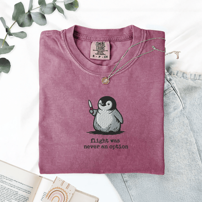 Pine Spice Books Flight Was Never An Option Penguin Embroidered T-Shirt Flight Was Never An Option Penguin Embroidered T-Shirt