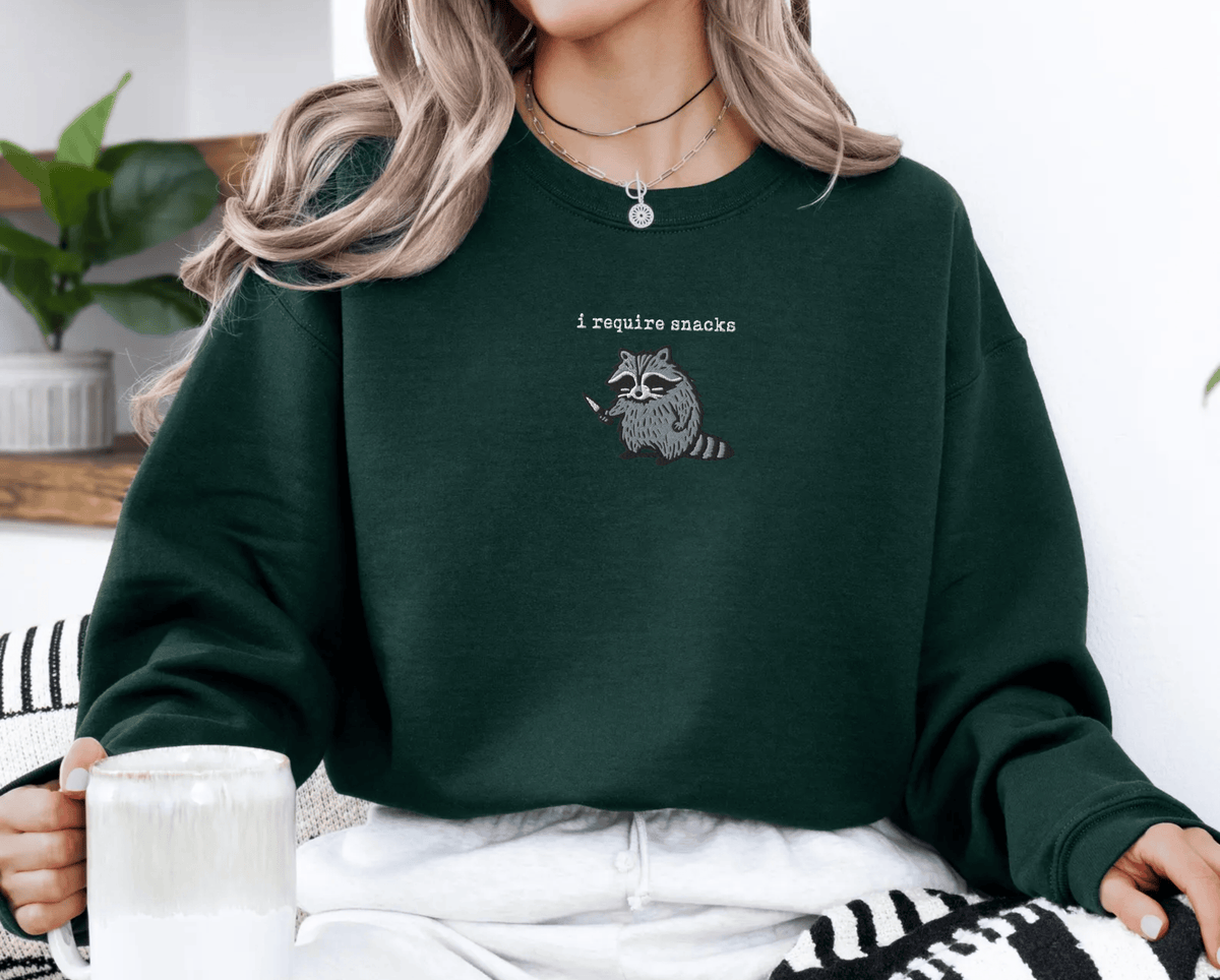 Pine Spice Books I Require Snacks Raccoon Sweatshirt I Require Snacks Raccoon Sweatshirt