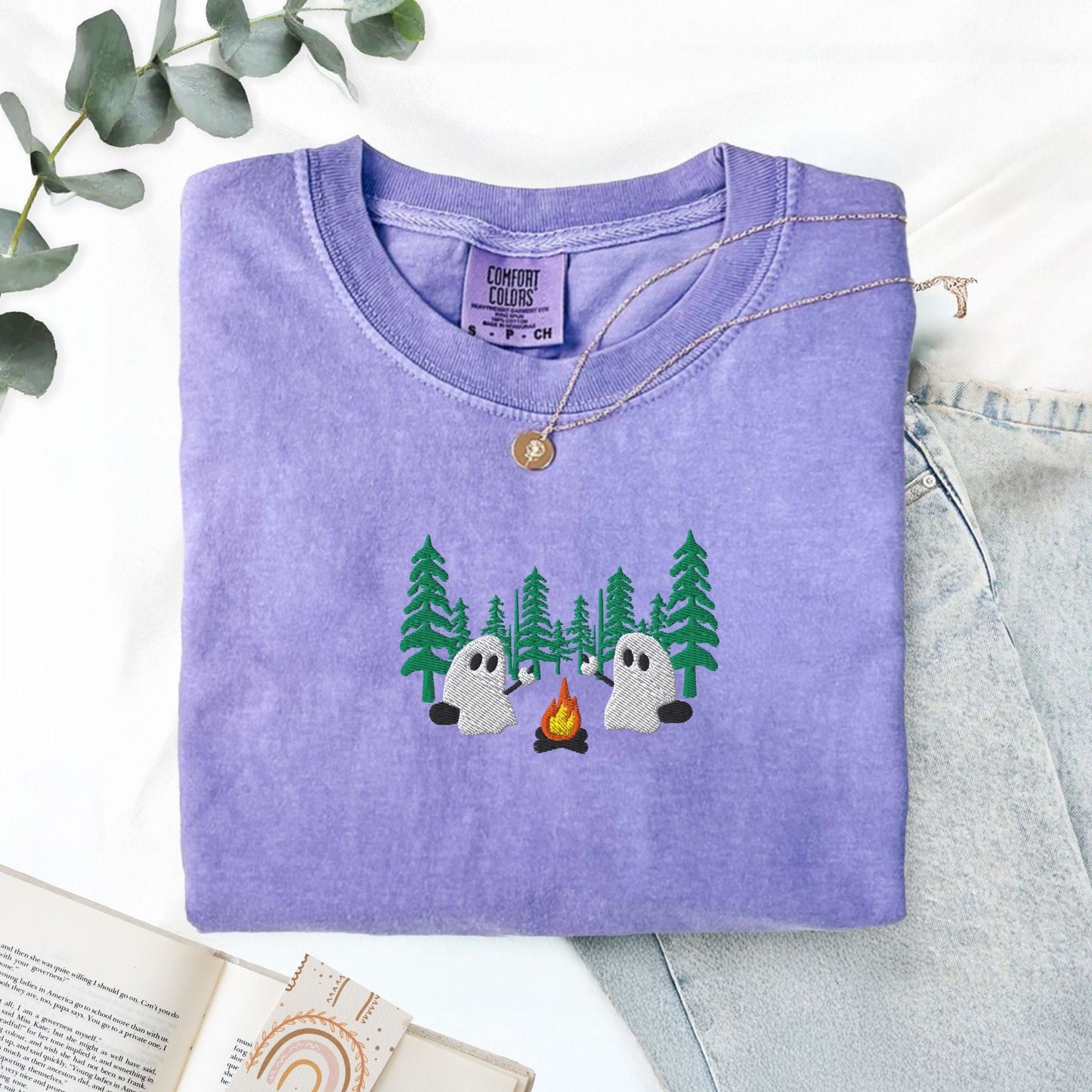 Pine Spice Books Ghost Camping in the Forest Embroidered T-Shirt Ghost Camping in the Forest Embroidered T-Shirt