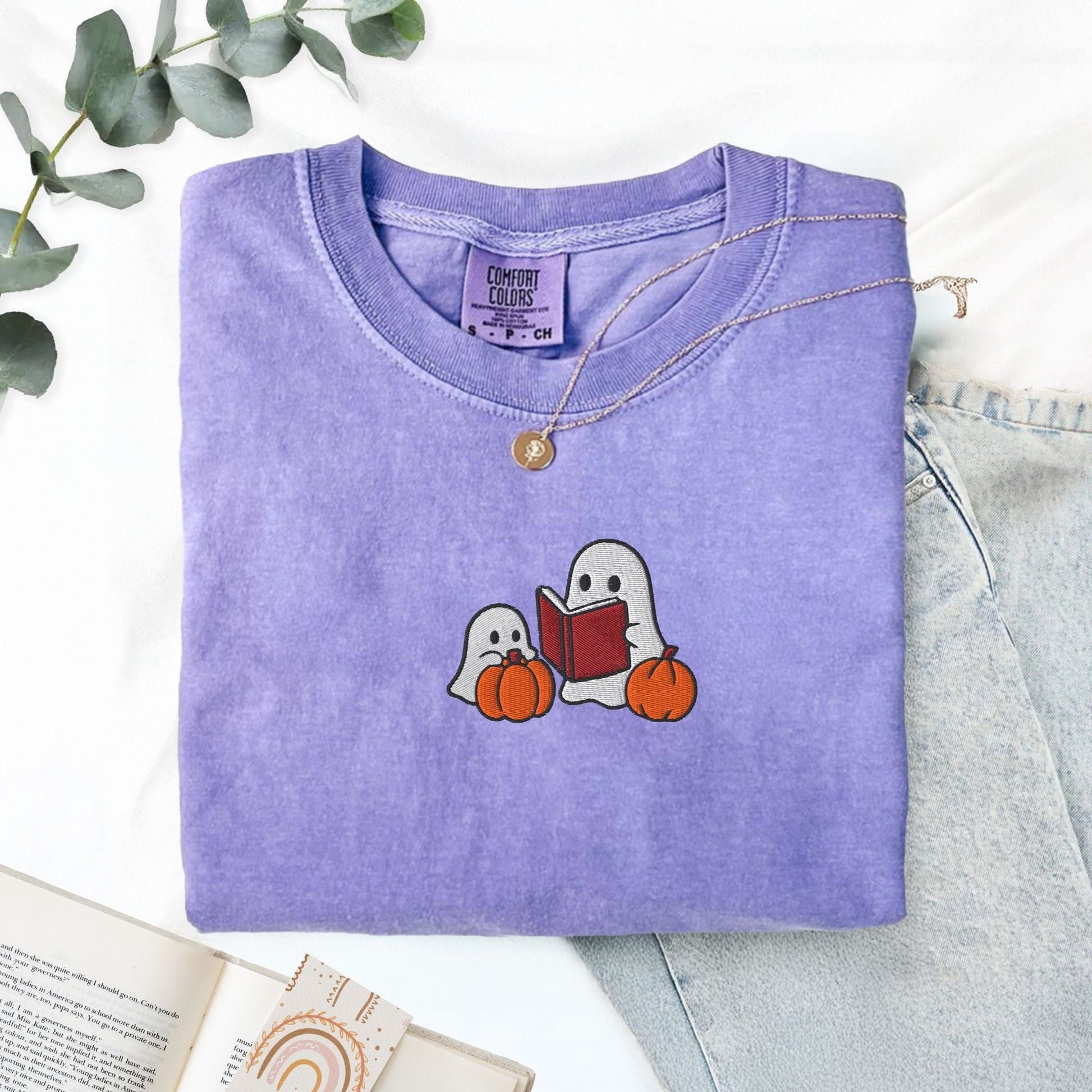 Pine Spice Books Ghost Stories Embroidered T-Shirt Ghost Stories Embroidered T-Shirt