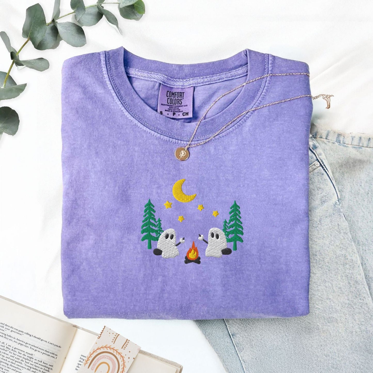 Pine Spice Books Ghosts Camping Embroidered T-Shirt Ghosts Camping Embroidered T-Shirt