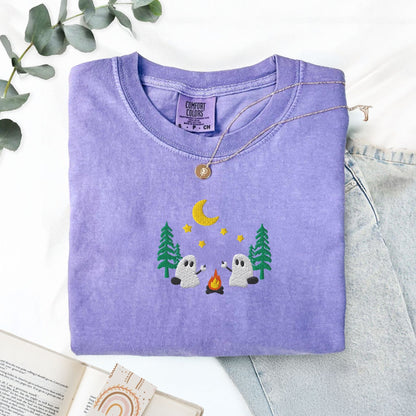 Pine Spice Books Ghosts Camping Embroidered T-Shirt Ghosts Camping Embroidered T-Shirt