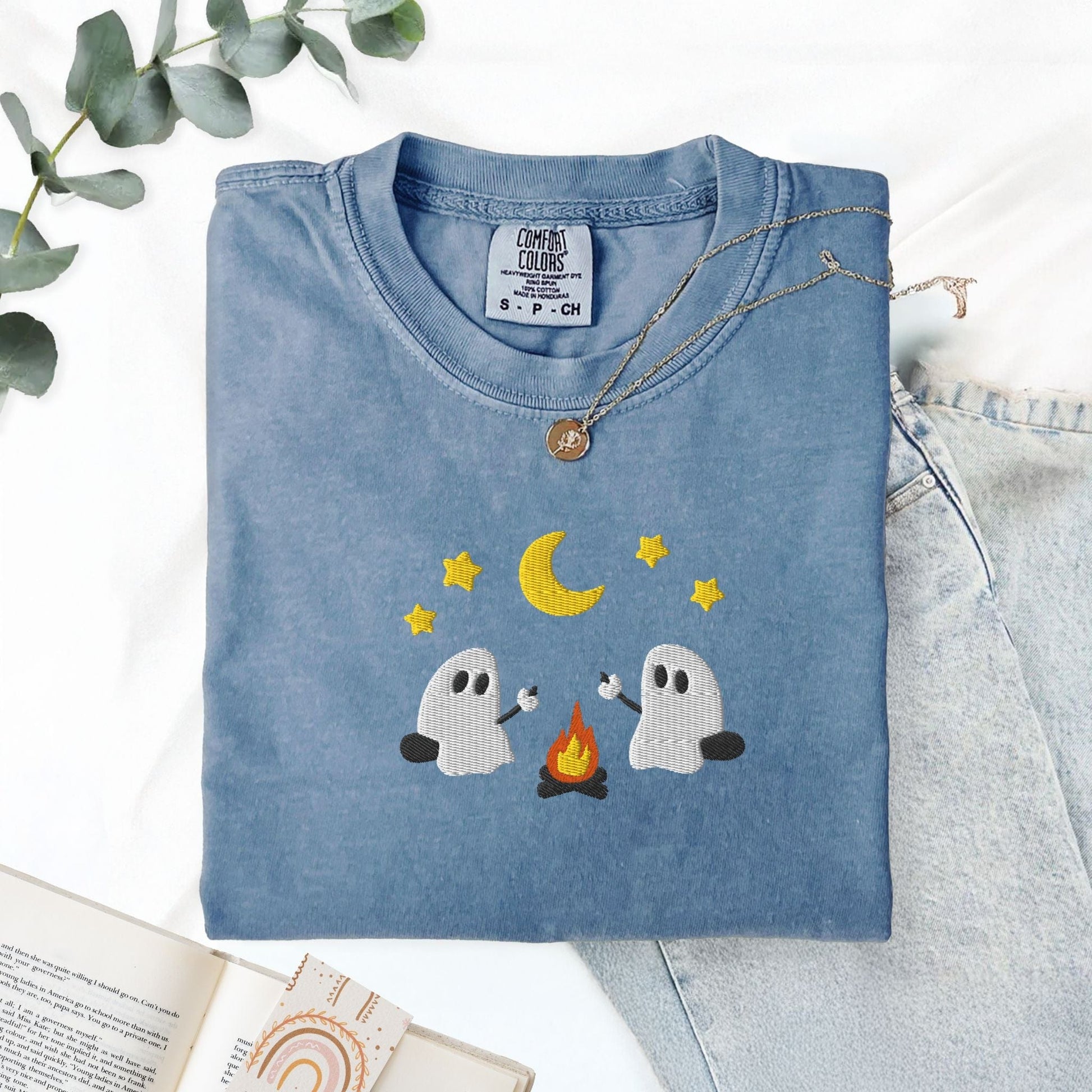Pine Spice Books Ghosts Camping Embroidered T-Shirt Ghosts Camping Embroidered T-Shirt