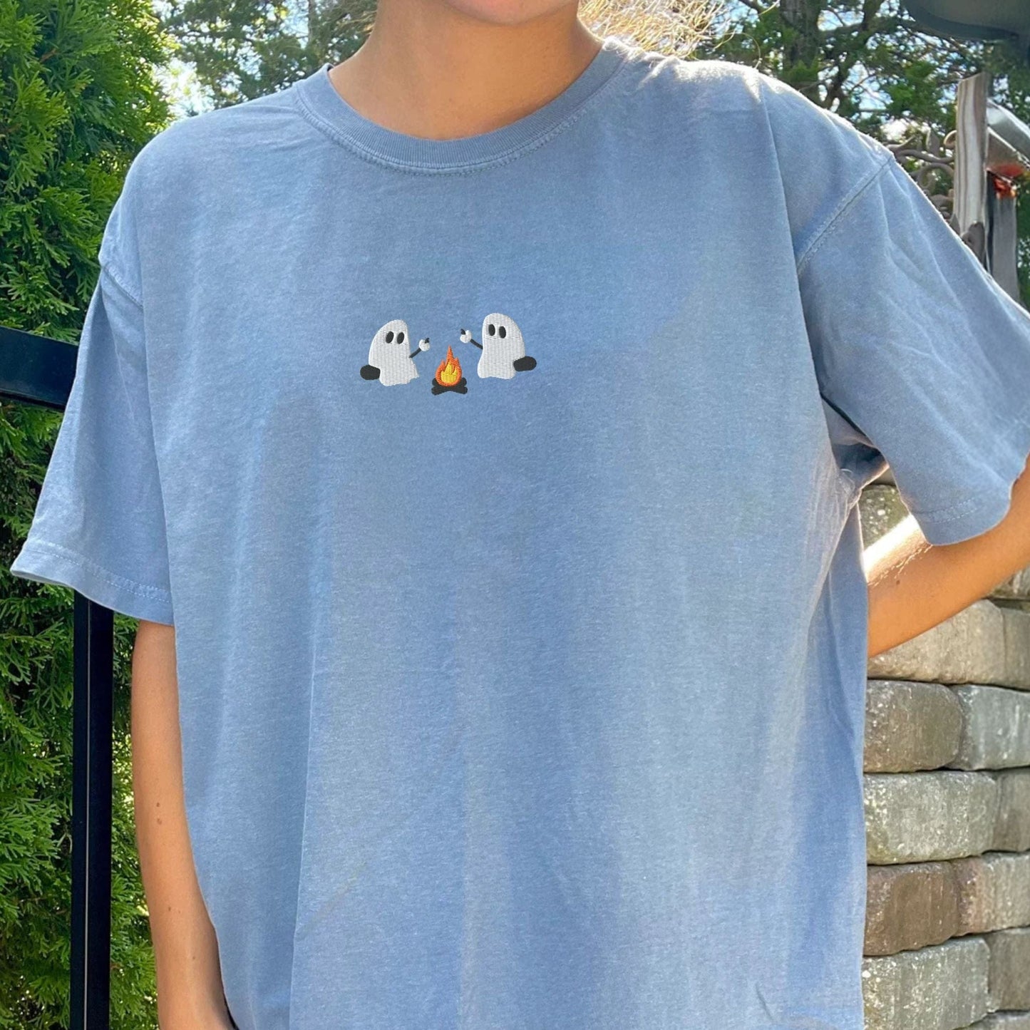 Pine Spice Books Ghosts Camping Embroidered T-Shirt Ghosts Camping Embroidered T-Shirt