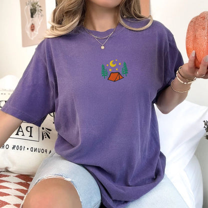Pine Spice Books Cozy Camping Embroidered T-Shirt Cozy Camping Embroidered T-Shirt