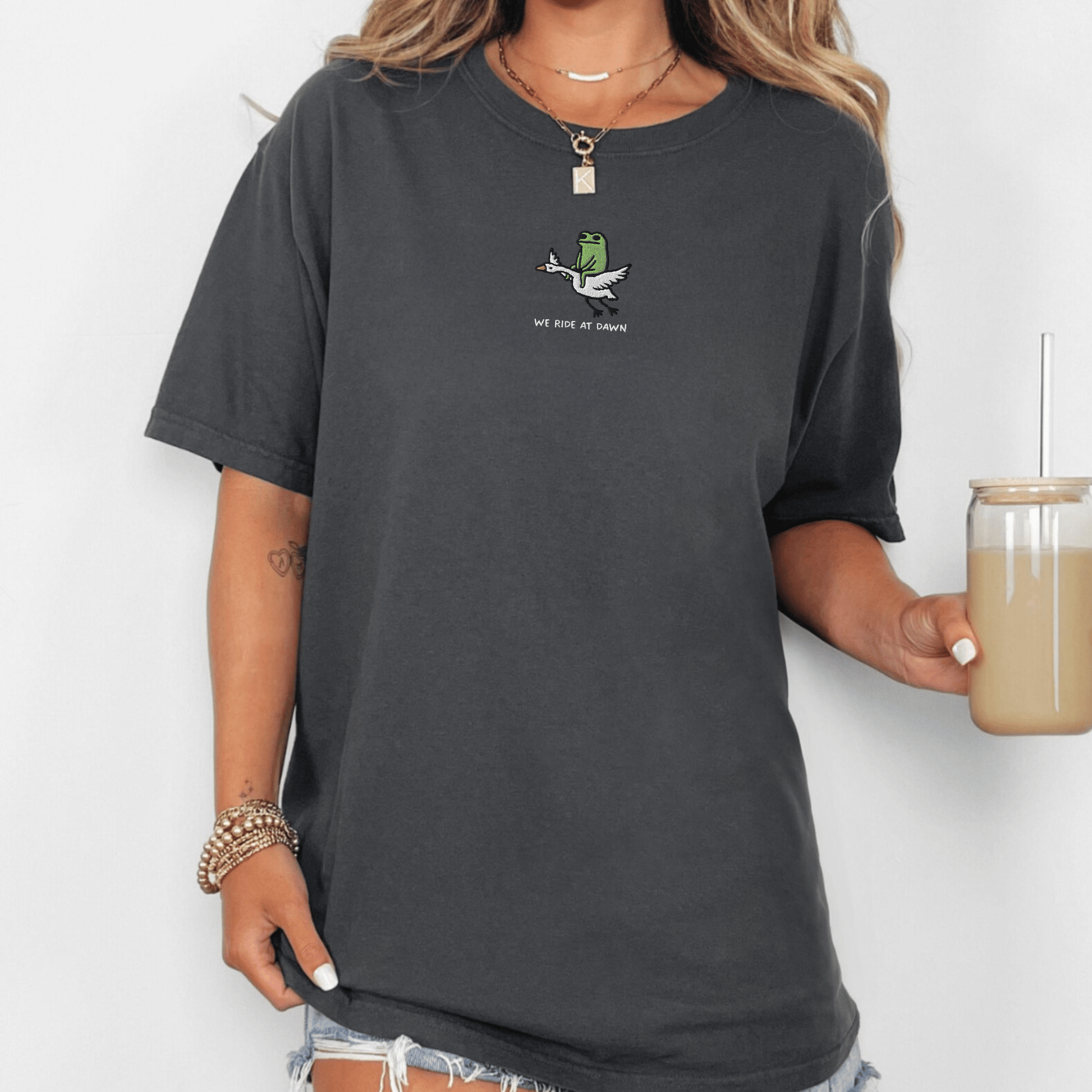 Pine Spice Books We Ride At Dawn Frog And Goose Embroidered T-Shirt We Ride At Dawn Frog And Goose Embroidered T-Shirt