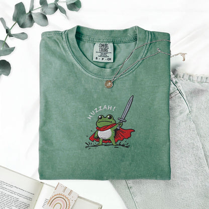 Pine Spice Books Huzzah Frog Embroidered T-Shirt Huzzah Frog Embroidered T-Shirt
