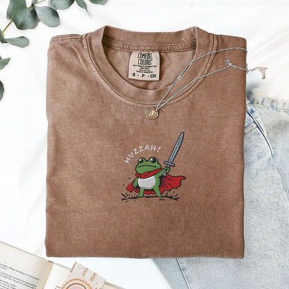Pine Spice Books Huzzah Frog Embroidered T-Shirt Huzzah Frog Embroidered T-Shirt