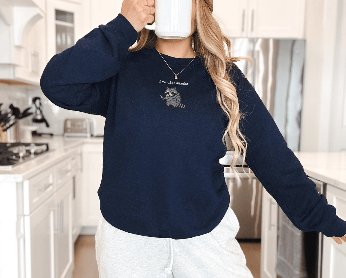 Pine Spice Books I Require Snacks Raccoon Sweatshirt I Require Snacks Raccoon Sweatshirt