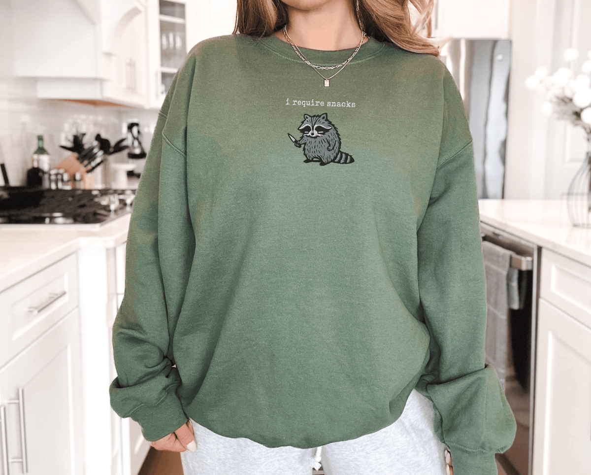Pine Spice Books I Require Snacks Raccoon Sweatshirt I Require Snacks Raccoon Sweatshirt