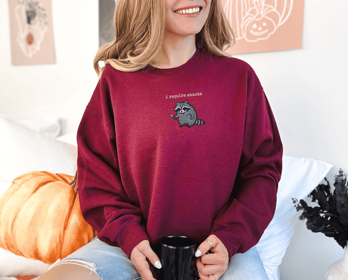 Pine Spice Books I Require Snacks Raccoon Sweatshirt I Require Snacks Raccoon Sweatshirt