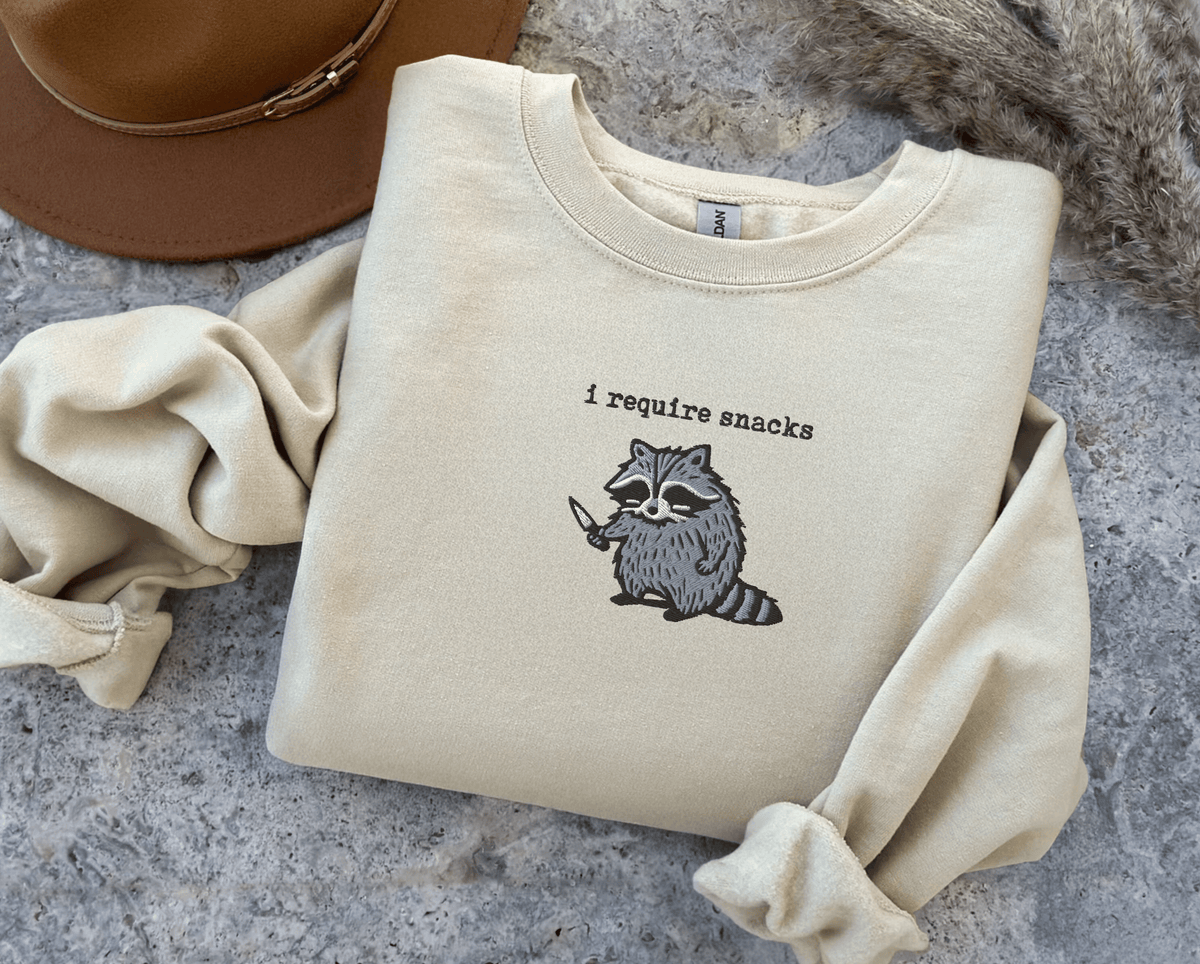 Pine Spice Books I Require Snacks Raccoon Sweatshirt I Require Snacks Raccoon Sweatshirt