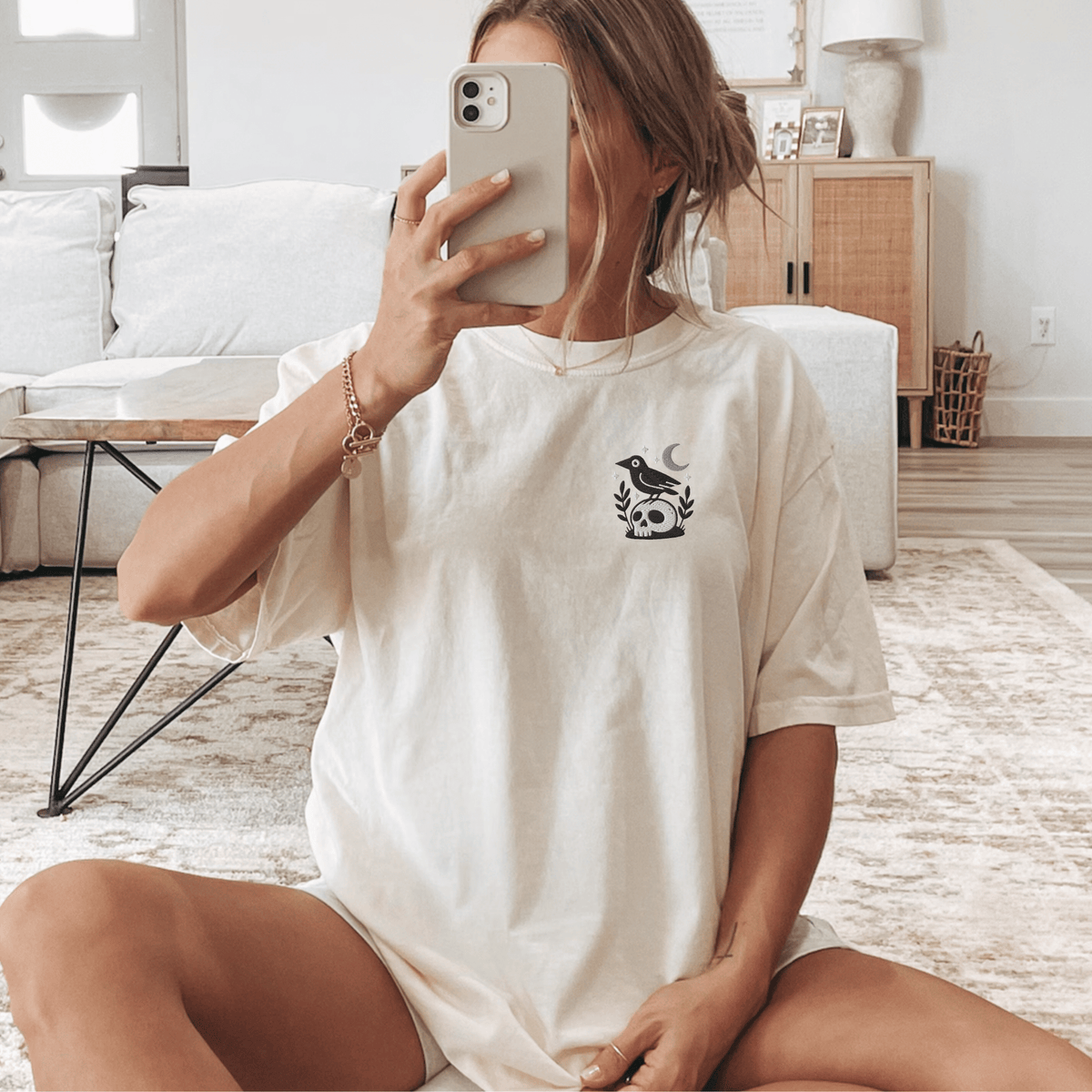 Pine Spice Books Witchy Crow Embroidered T-Shirt Witchy Crow Embroidered T-Shirt