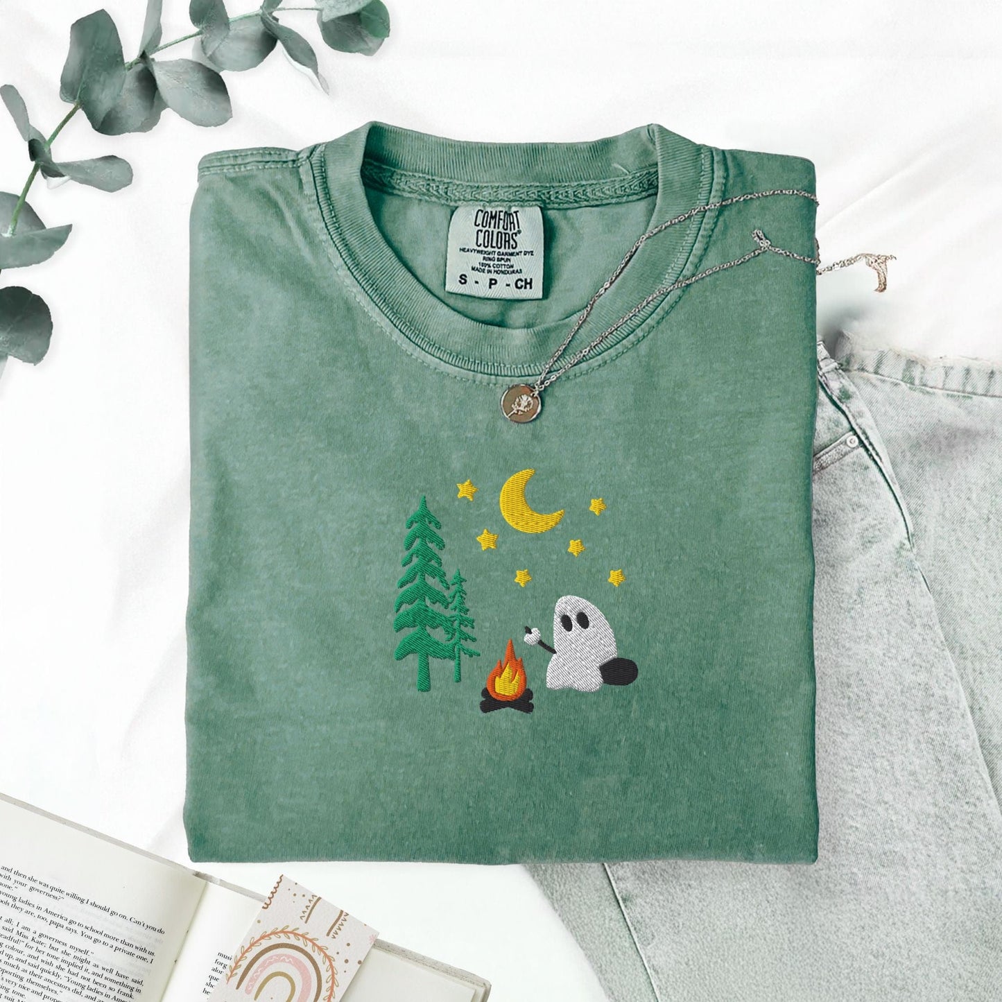 Pine Spice Books Camping Ghost Embroidered T-Shirt Camping Ghost Embroidered T-Shirt