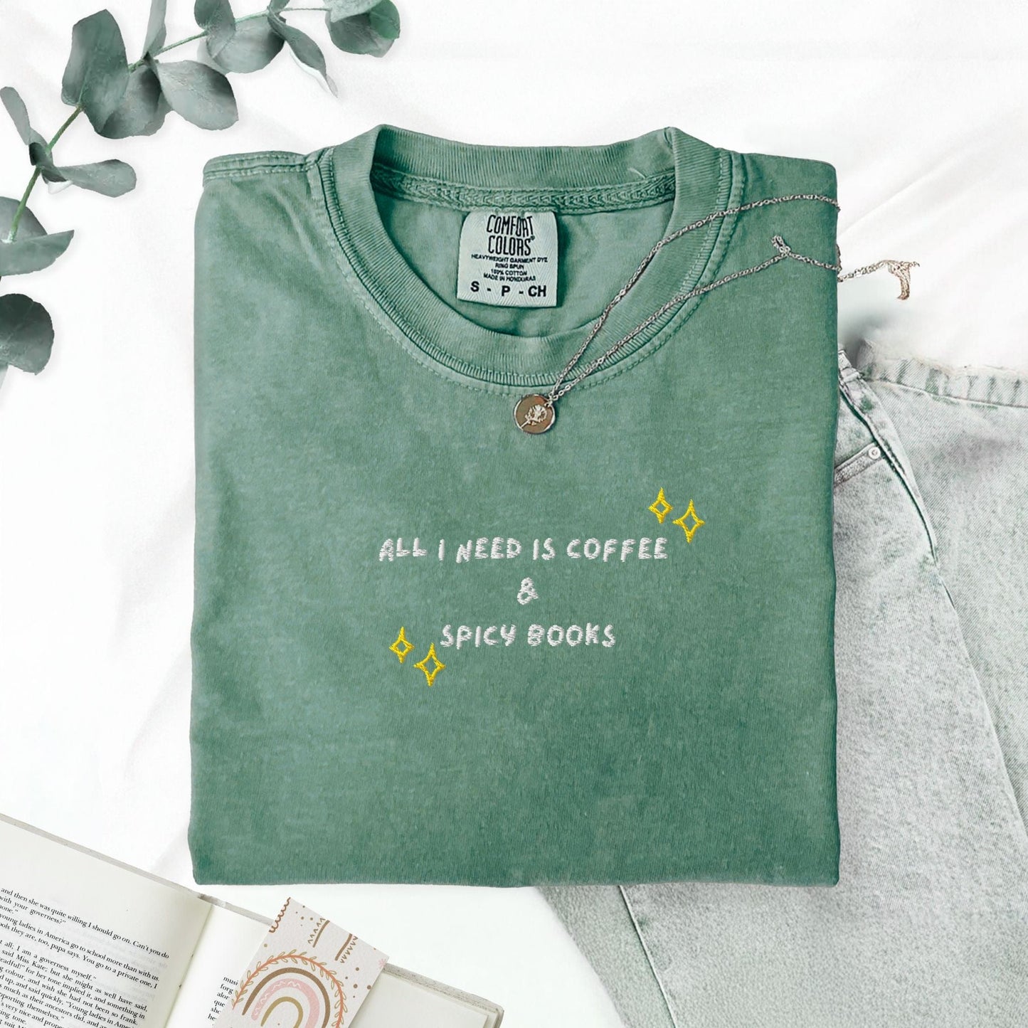 Pine Spice Books Coffee and Spicy Books Embroidered T-Shirt Coffee and Spicy Books Embroidered T-Shirt