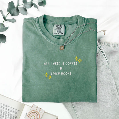 Pine Spice Books Coffee and Spicy Books Embroidered T-Shirt Coffee and Spicy Books Embroidered T-Shirt