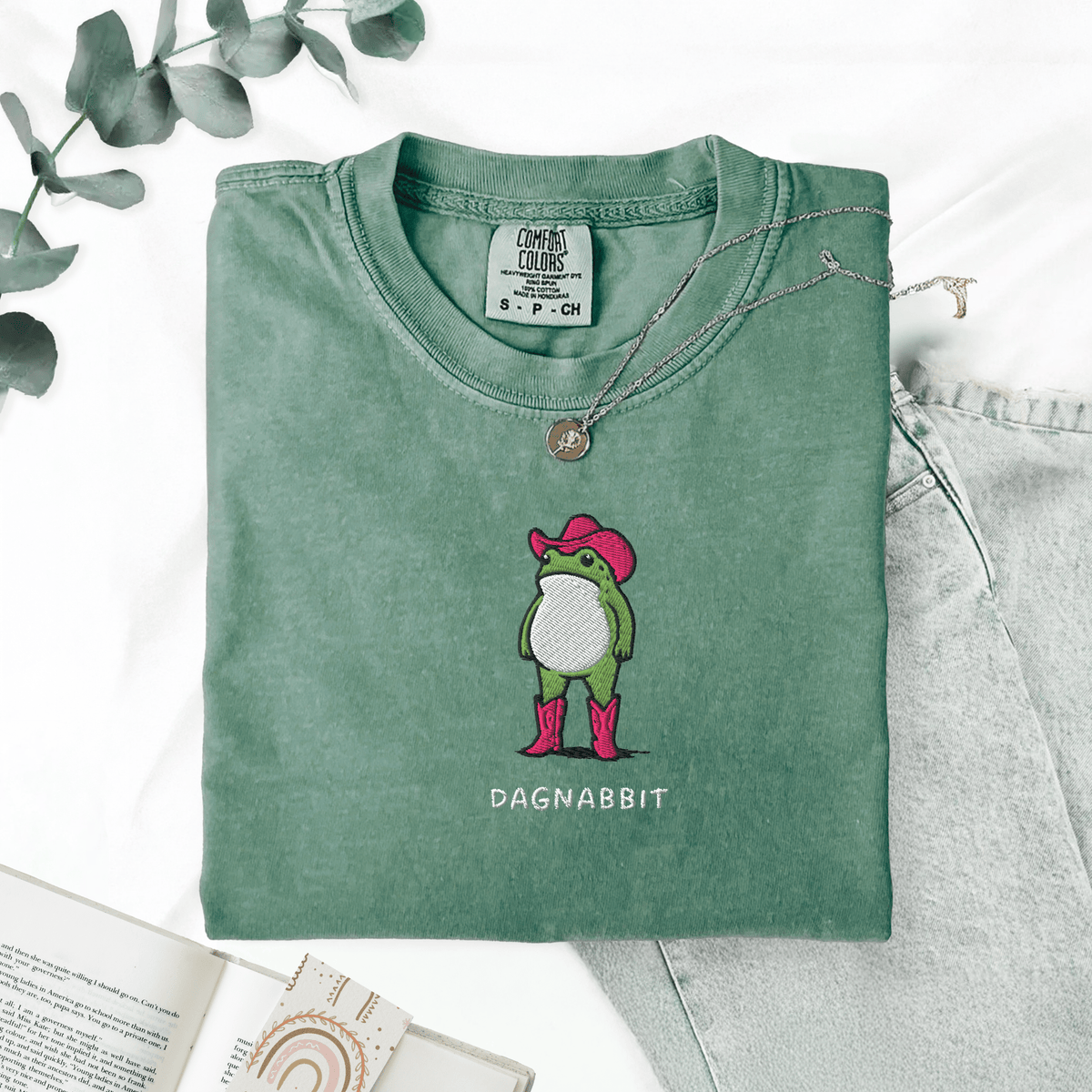 Pine Spice Books Dagnabbit Cowboy Frog Embroidered T-Shirt Dagnabbit Cowboy Frog Embroidered T-Shirt
