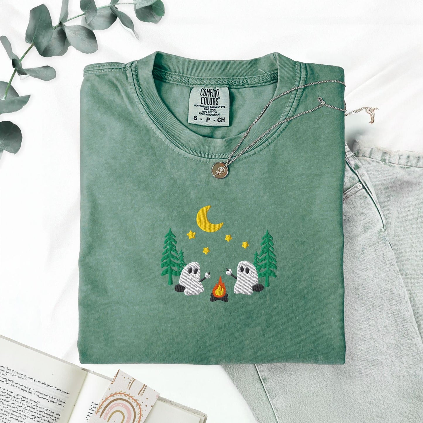 Pine Spice Books Ghosts Camping Embroidered T-Shirt Ghosts Camping Embroidered T-Shirt