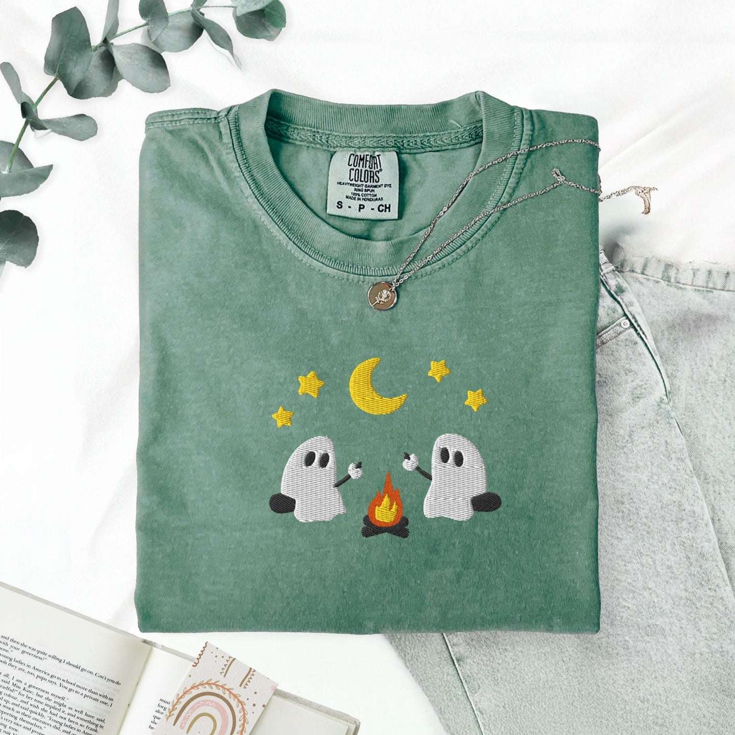 Pine Spice Books Ghosts Camping Embroidered T-Shirt Ghosts Camping Embroidered T-Shirt