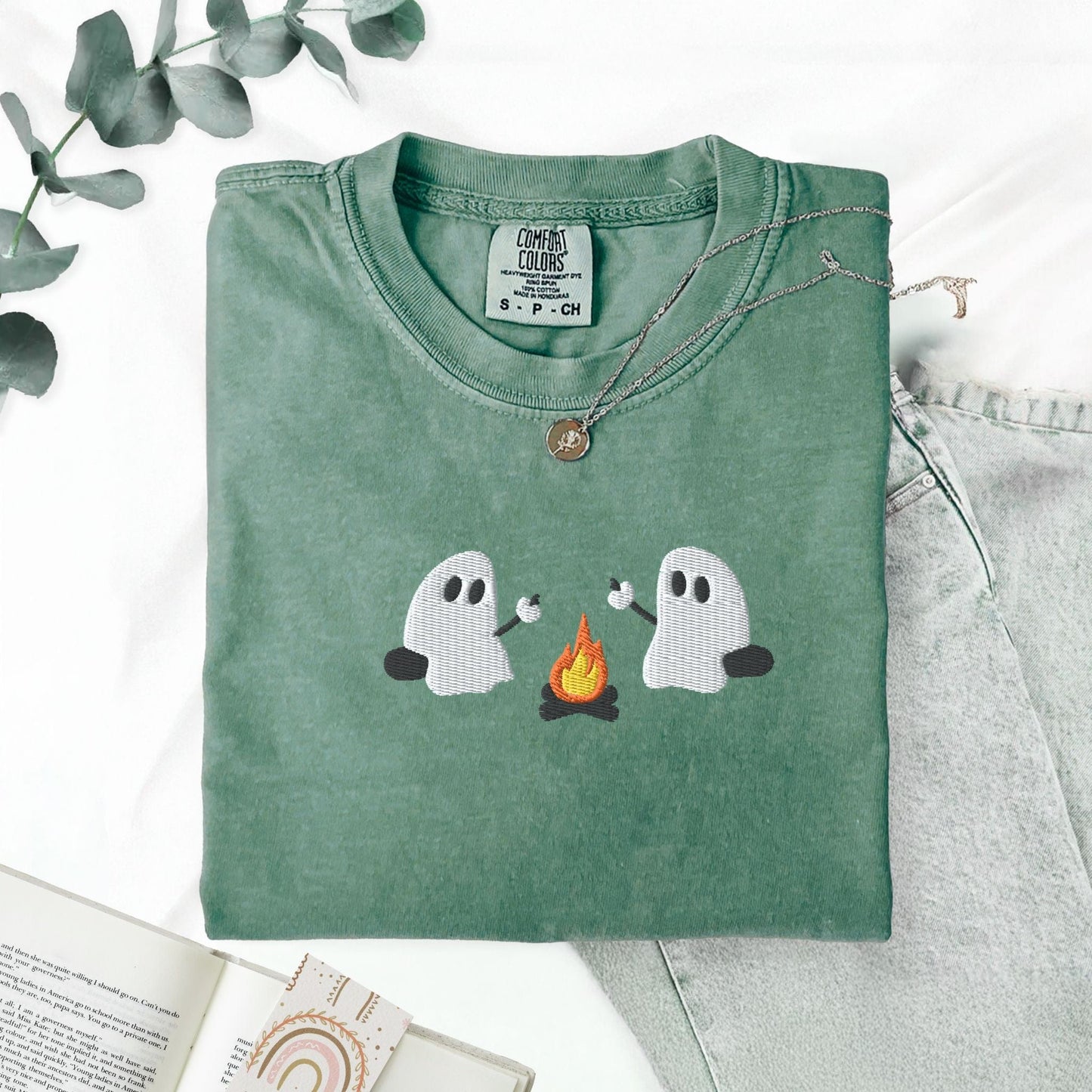 Pine Spice Books Ghosts Camping Embroidered T-Shirt Ghosts Camping Embroidered T-Shirt