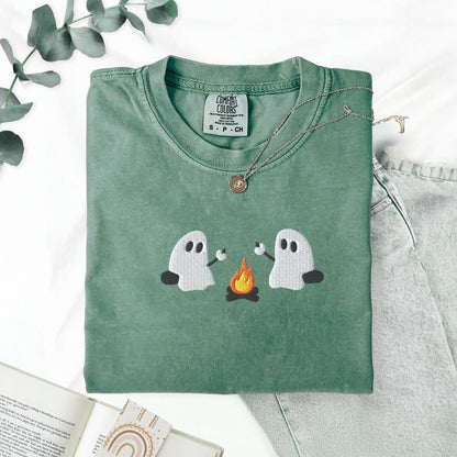 Pine Spice Books Ghosts Camping Embroidered T-Shirt Ghosts Camping Embroidered T-Shirt