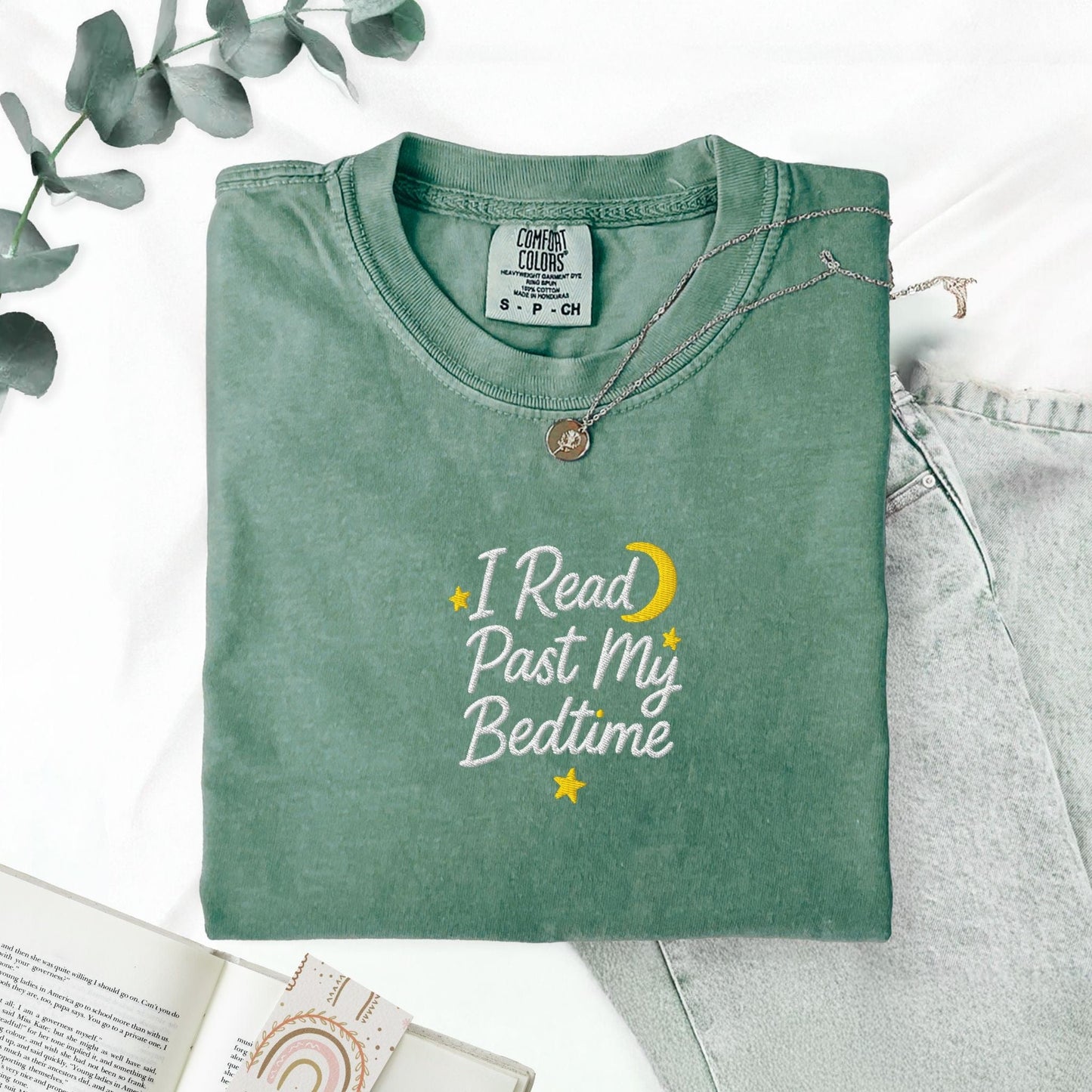 Pine Spice Books I Read Past My Bedtime Embroidered T-Shirt I Read Past My Bedtime Embroidered T-Shirt