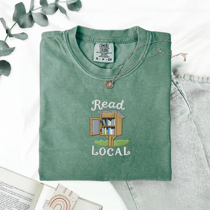 Pine Spice Books Read Local Embroidered T-Shirt Read Local Embroidered T-Shirt
