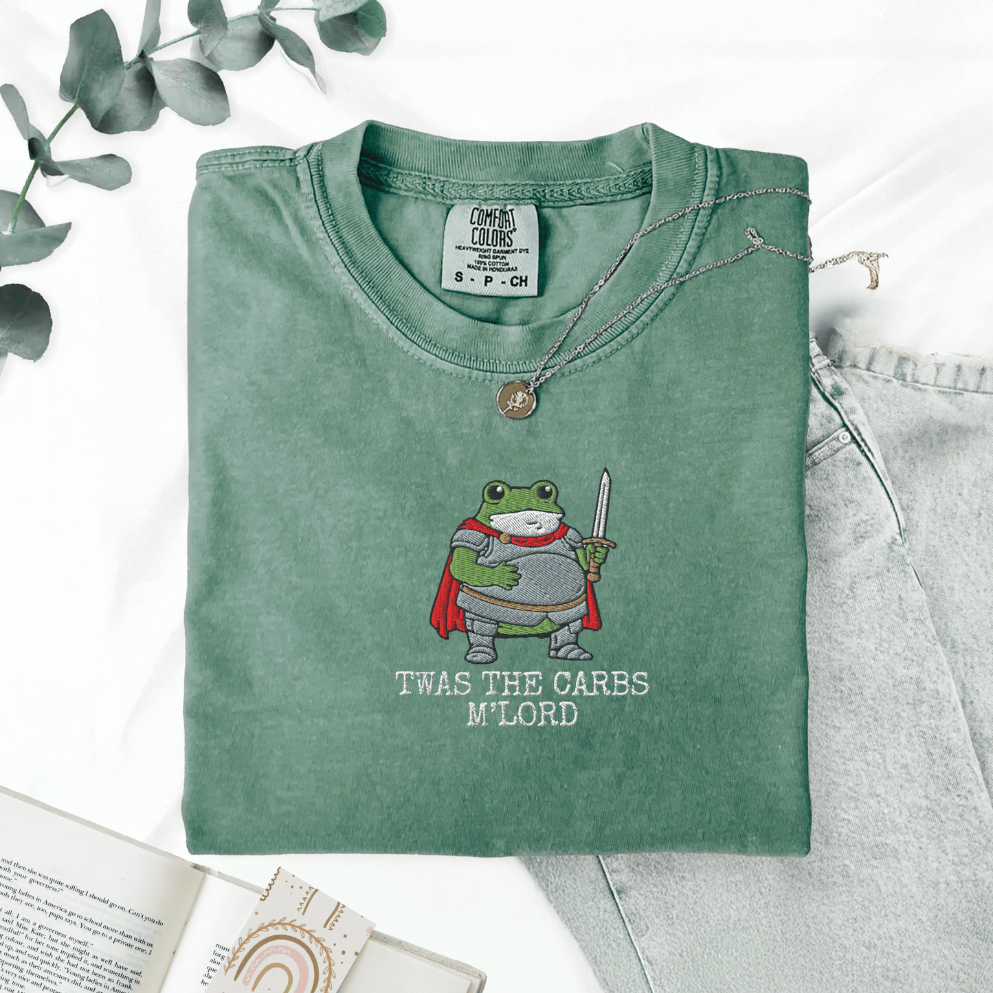 Pine Spice Books Twas The Carbs M'lord Embroidered Frog Shirt Twas The Carbs M'lord Embroidered Frog Shirt
