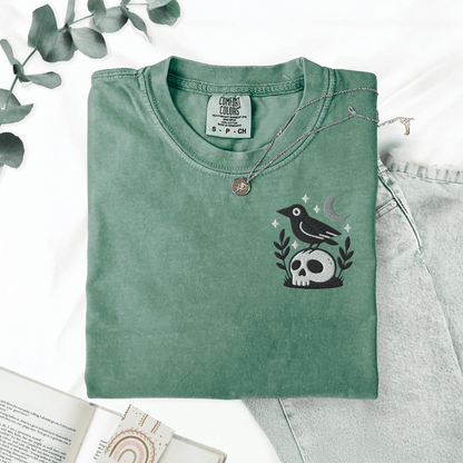 Pine Spice Books Witchy Crow Embroidered T-Shirt Witchy Crow Embroidered T-Shirt