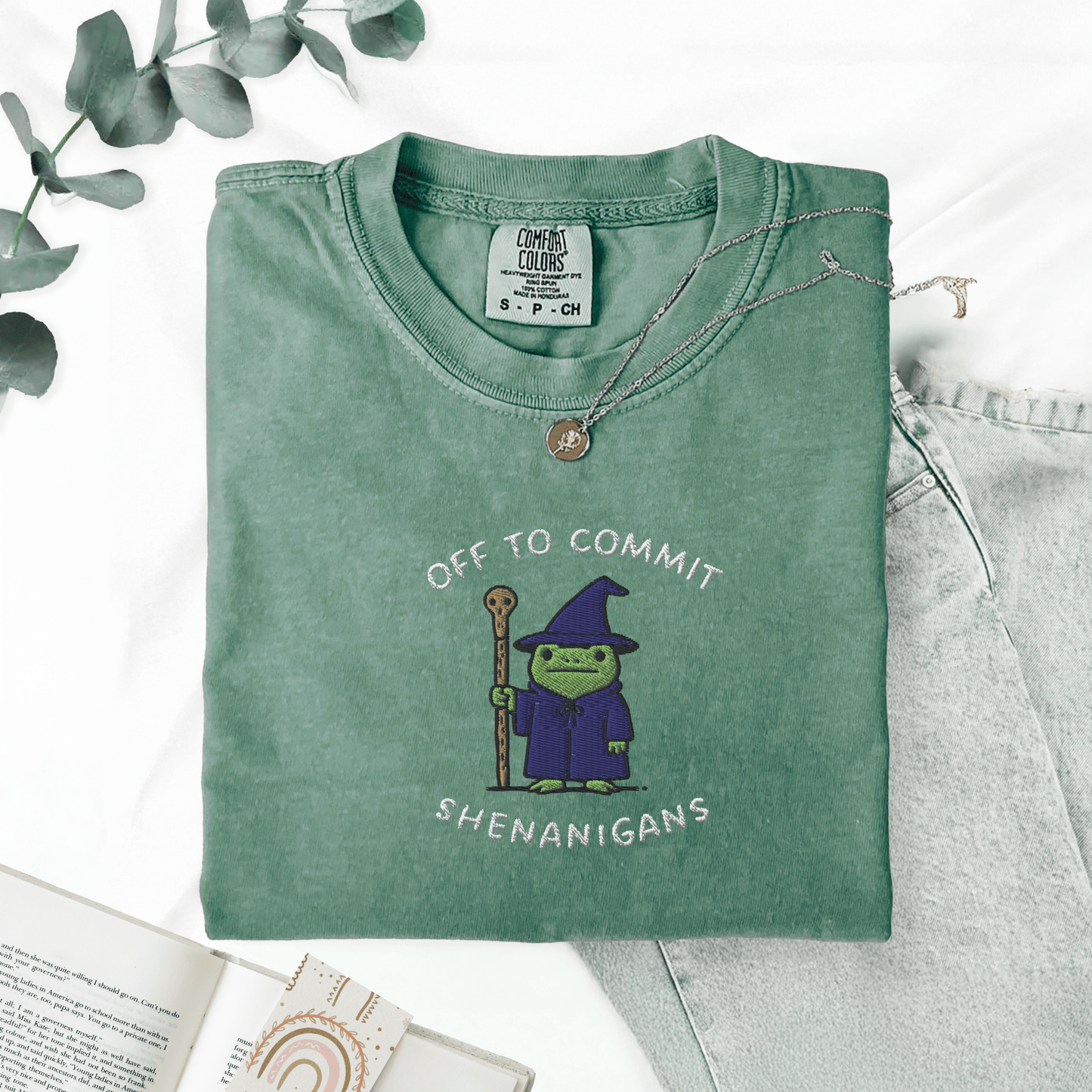 Pine Spice Books Wizard Frog Shirt Embroidered T-Shirt Wizard Frog Shirt Embroidered T-Shirt
