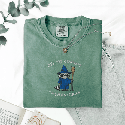 Pine Spice Books Wizard Raccoon Embroidered T-Shirt Wizard Raccoon Embroidered T-Shirt