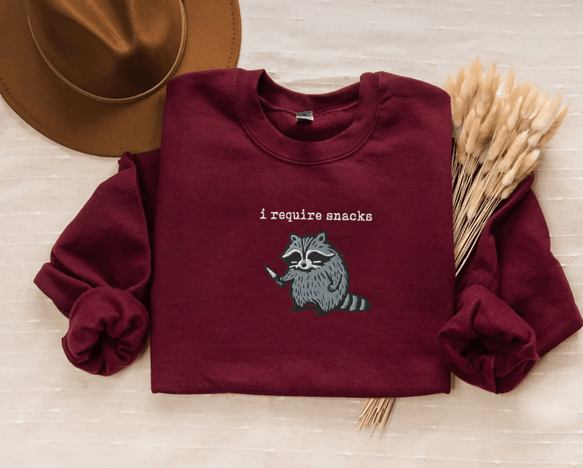 Pine Spice Books I Require Snacks Raccoon Sweatshirt I Require Snacks Raccoon Sweatshirt