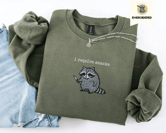 Pine Spice Books I Require Snacks Raccoon Sweatshirt I Require Snacks Raccoon Sweatshirt