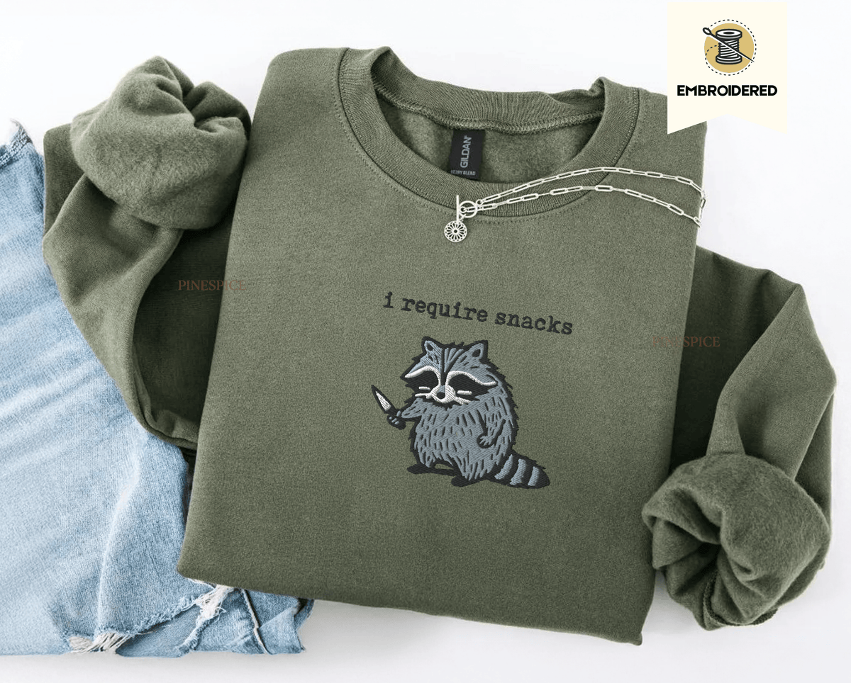 Pine Spice Books I Require Snacks Raccoon Sweatshirt I Require Snacks Raccoon Sweatshirt