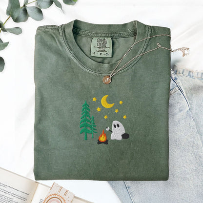 Pine Spice Books Camping Ghost Embroidered T-Shirt Camping Ghost Embroidered T-Shirt