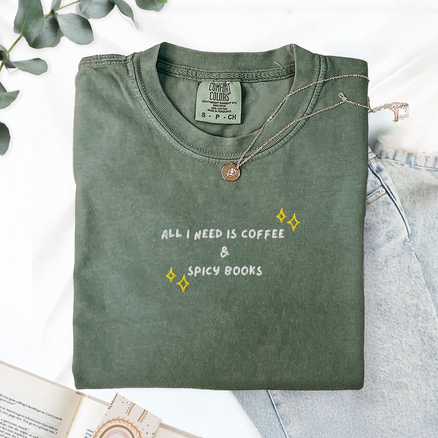 Pine Spice Books Coffee and Spicy Books Embroidered T-Shirt Coffee and Spicy Books Embroidered T-Shirt