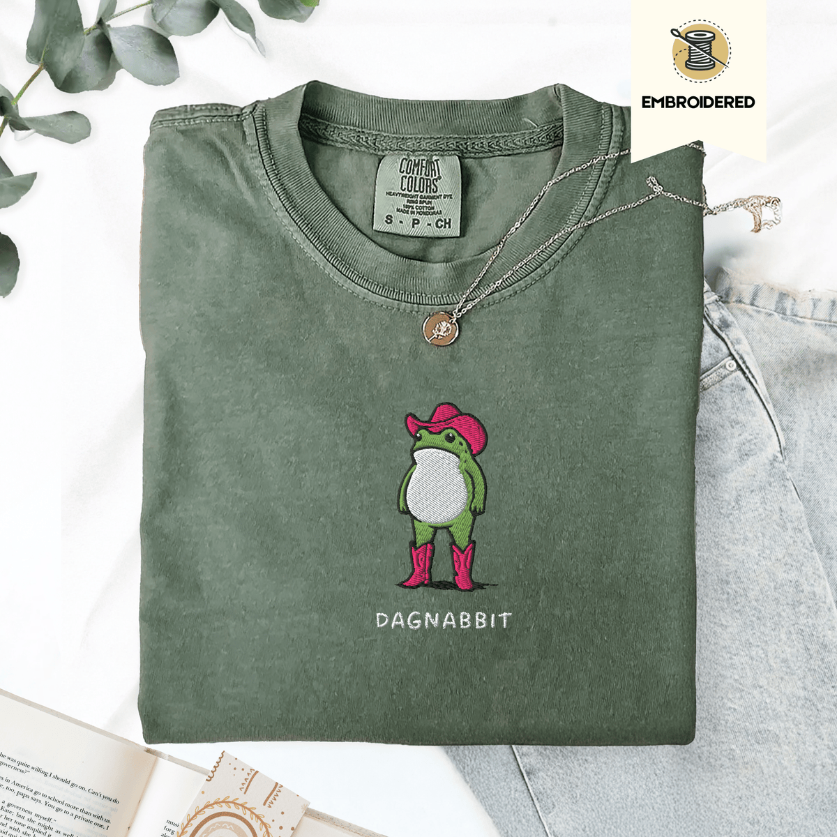 Pine Spice Books Dagnabbit Cowboy Frog Embroidered T-Shirt Dagnabbit Cowboy Frog Embroidered T-Shirt