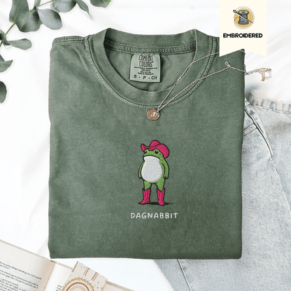 Pine Spice Books Dagnabbit Cowboy Frog Embroidered T-Shirt Dagnabbit Cowboy Frog Embroidered T-Shirt