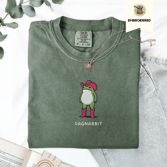 Pine Spice Books Dagnabbit Cowboy Frog Embroidered T-Shirt Dagnabbit Cowboy Frog Embroidered T-Shirt