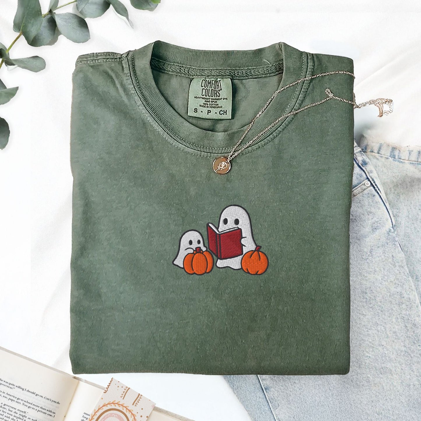 Pine Spice Books Ghost Stories Embroidered T-Shirt Ghost Stories Embroidered T-Shirt