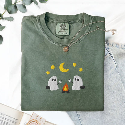 Pine Spice Books Ghosts Camping Embroidered T-Shirt Ghosts Camping Embroidered T-Shirt
