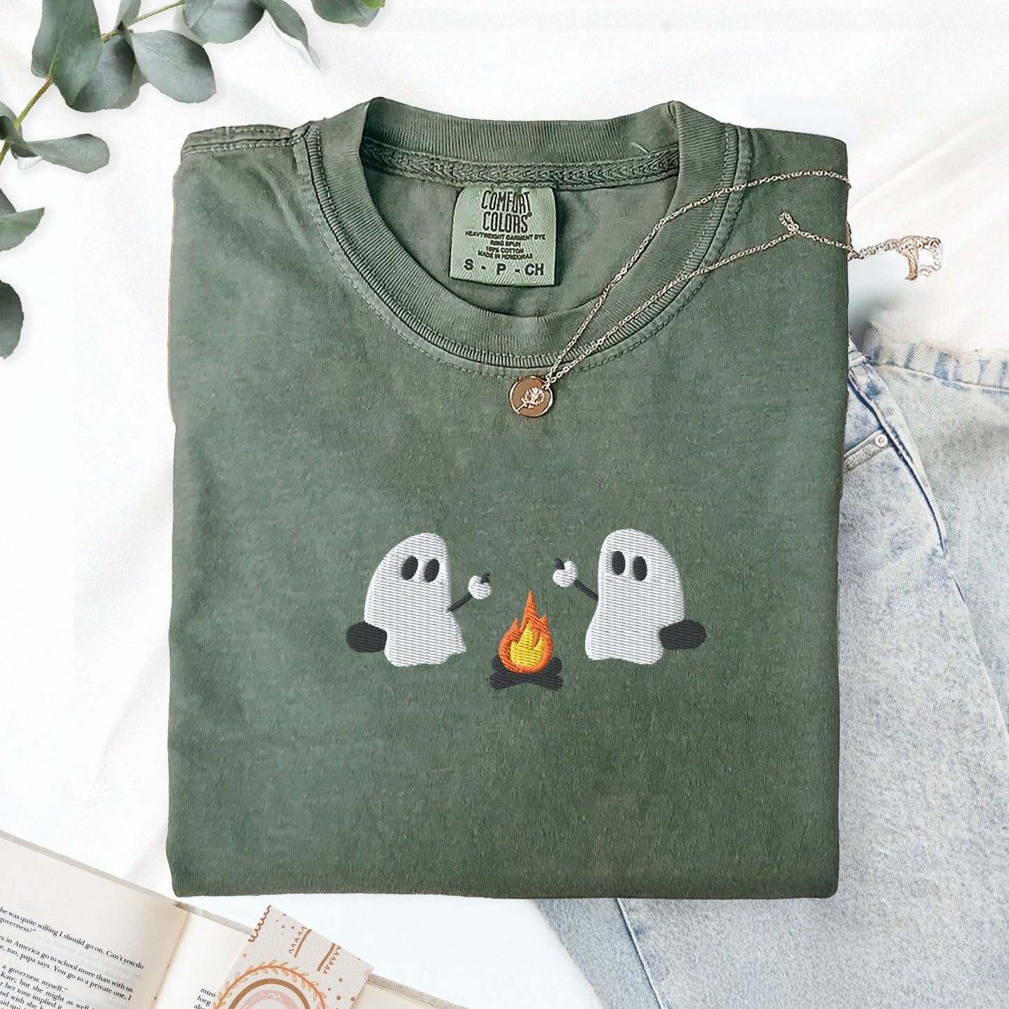 Pine Spice Books Ghosts Camping Embroidered T-Shirt Ghosts Camping Embroidered T-Shirt