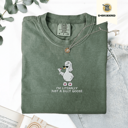 Pine Spice Books I’m Literally Just A Silly Goose Embroidered Shirt I’m Literally Just A Silly Goose Embroidered Shirt