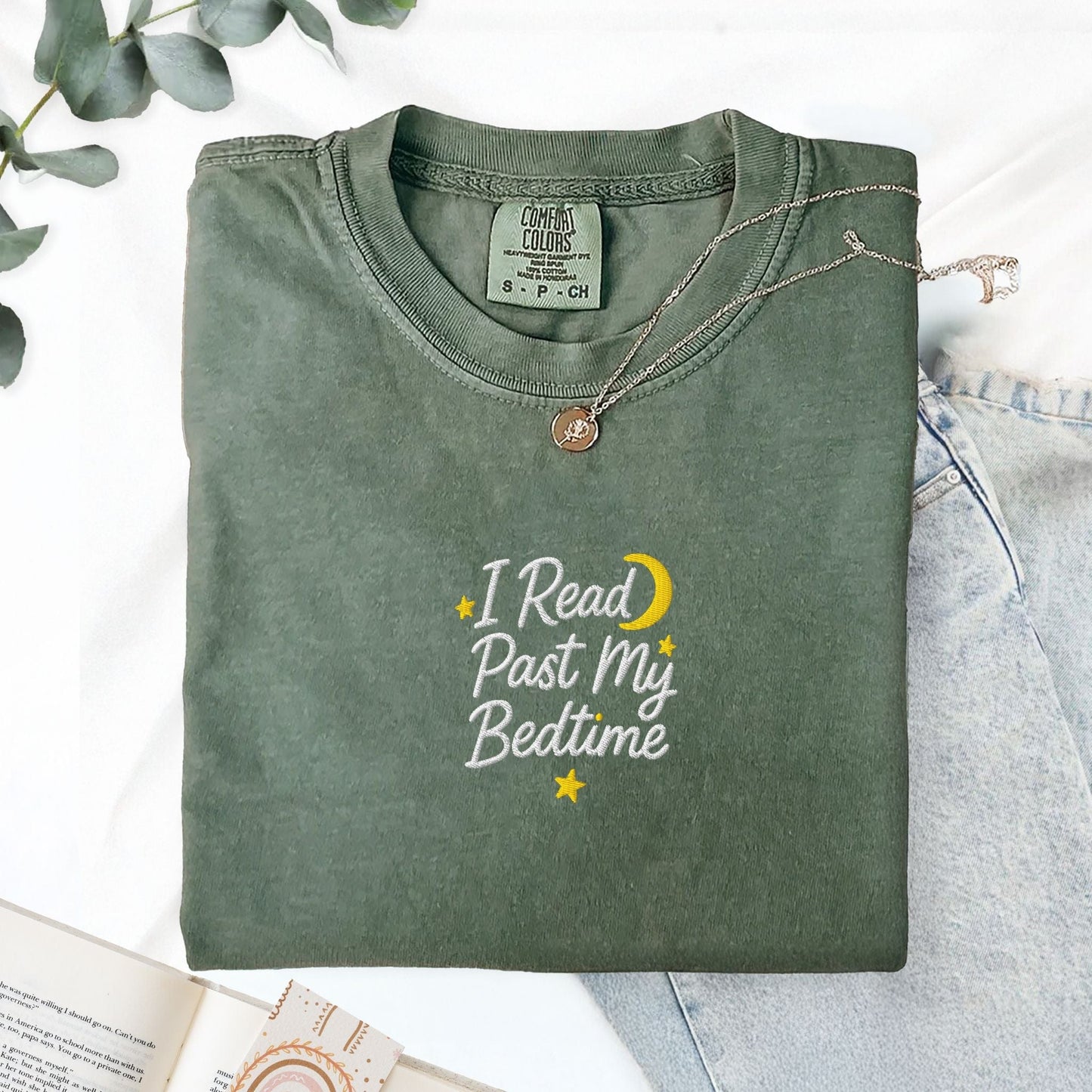 Pine Spice Books I Read Past My Bedtime Embroidered T-Shirt I Read Past My Bedtime Embroidered T-Shirt