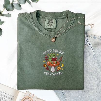Pine Spice Books Read Books Stay Weird Mushroom Frog T-Shirt Read Books Stay Weird Mushroom Frog T-Shirt