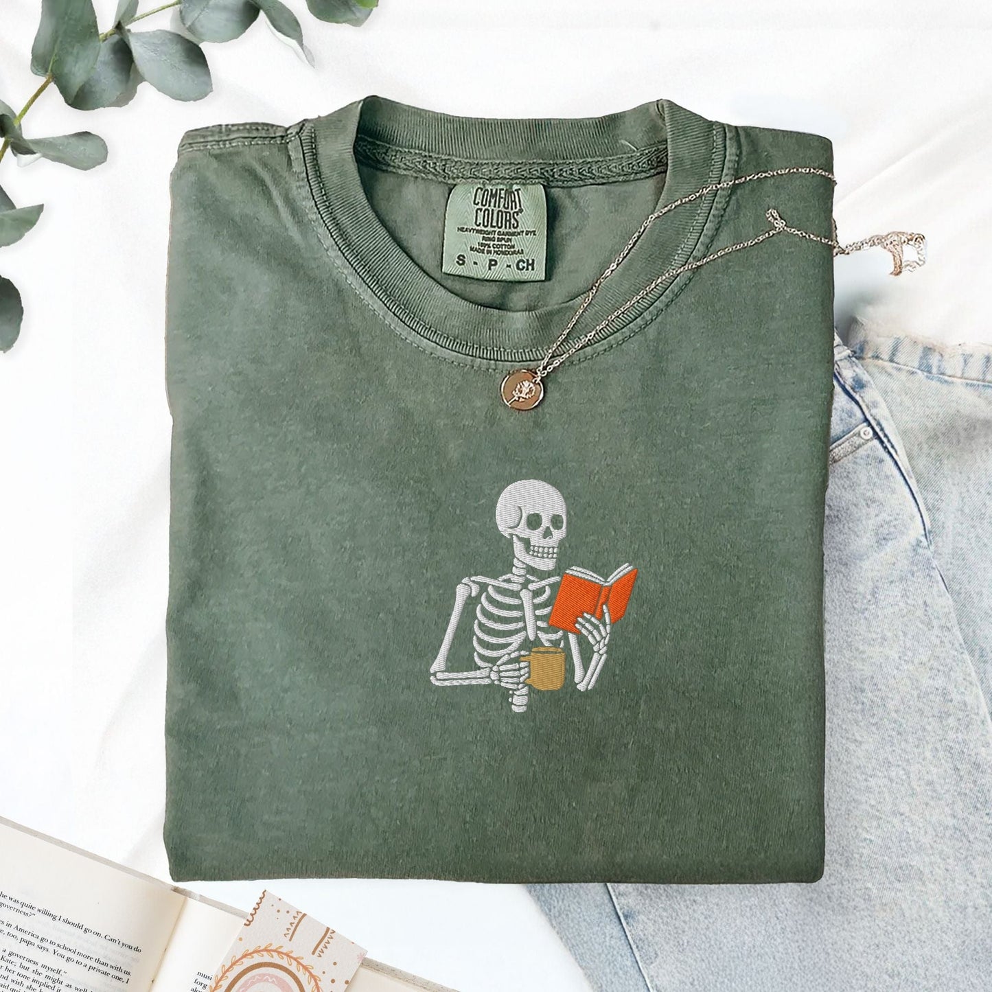 Pine Spice Books Skeleton Reading a Book T-Shirt Skeleton Reading a Book T-Shirt