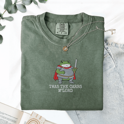 Pine Spice Books Twas The Carbs M'lord Embroidered Frog Shirt Twas The Carbs M'lord Embroidered Frog Shirt