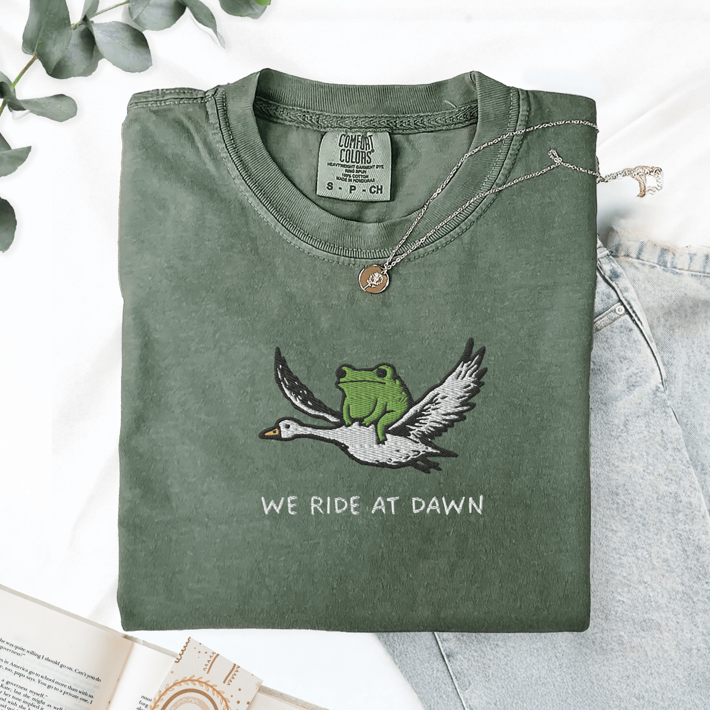 Pine Spice Books We Ride At Dawn Frog Goose Embroidered T-Shirt We Ride At Dawn Frog Goose Embroidered T-Shirt